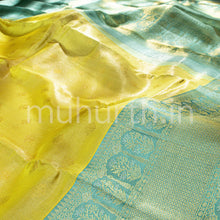 Load image into Gallery viewer, Golden Yellow Kanjivaram Silk Saree with Sea Green