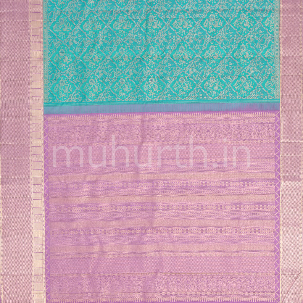 Ananda Blue Kanjivaram Silk Saree with Lavender