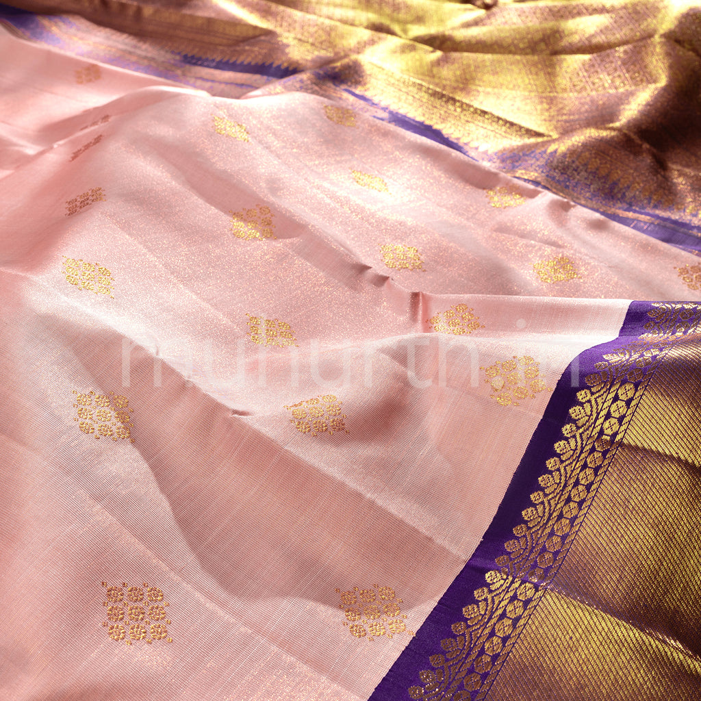 Baby Peach Vaira Oosi Kanjivaram Silk Saree with Meenakshi