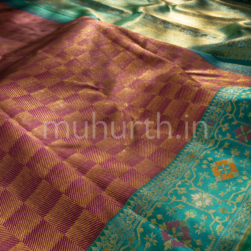 Dark Magenta Kanjivaram Silk Saree with Mayilkazhuthu