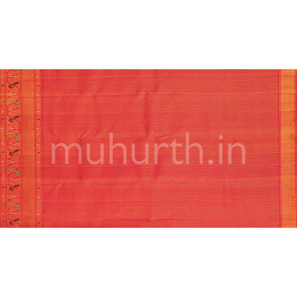 Off-White Kanjivaram Silk Saree with Red Shot Rose