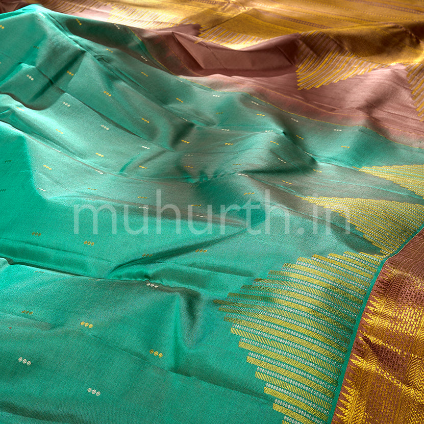 Kanjivaram Rama Blue Silk Saree with Brown