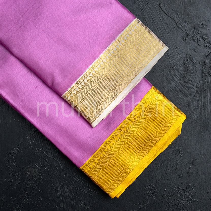 Kanjivaram Lavender Silk Saree with Off-White & Mustard