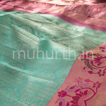 Load image into Gallery viewer, Sea Green Kanjivaram Silk Saree with Pink