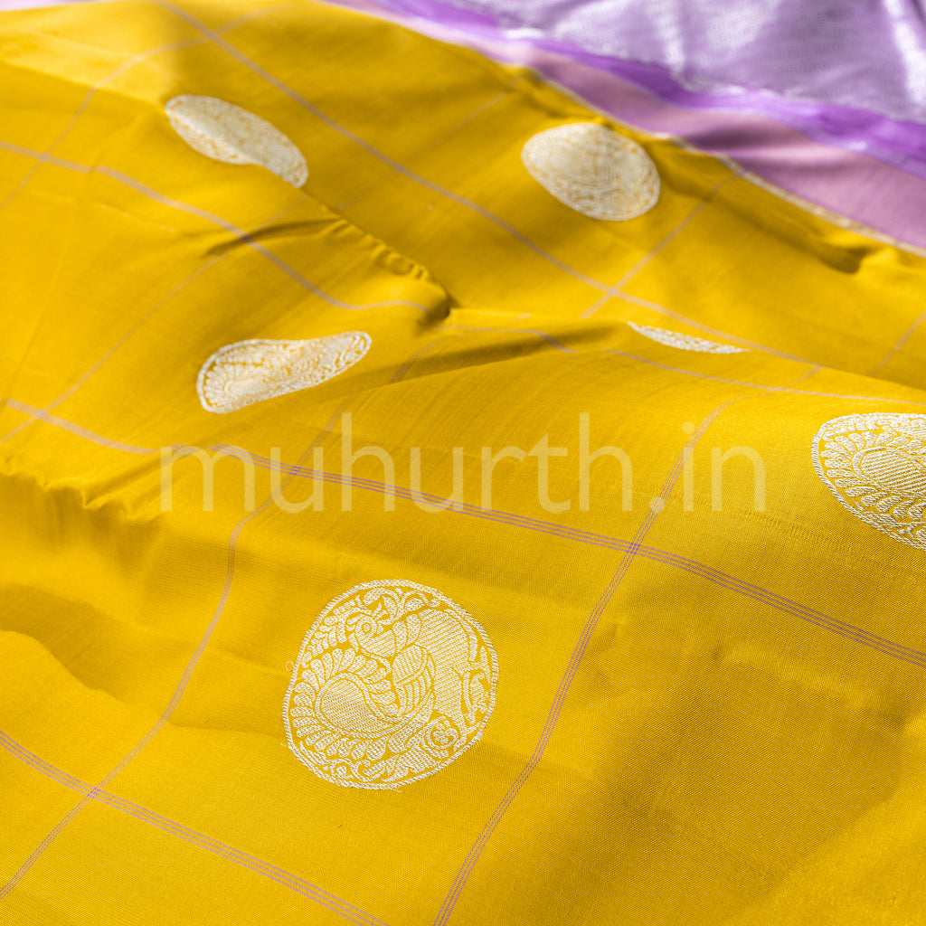 Mustard Kanjivaram Silk Saree with Lilac