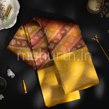 Load image into Gallery viewer, Kanjivaram Rust Orange and Mustard Silk Saree with Golden Mustard