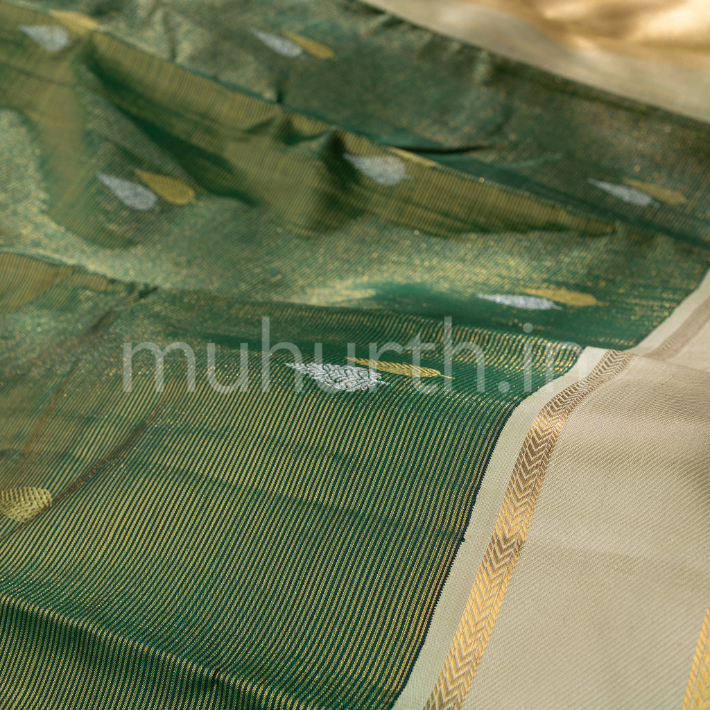 Green Kanjivaram Silk Saree with Light Elaichi