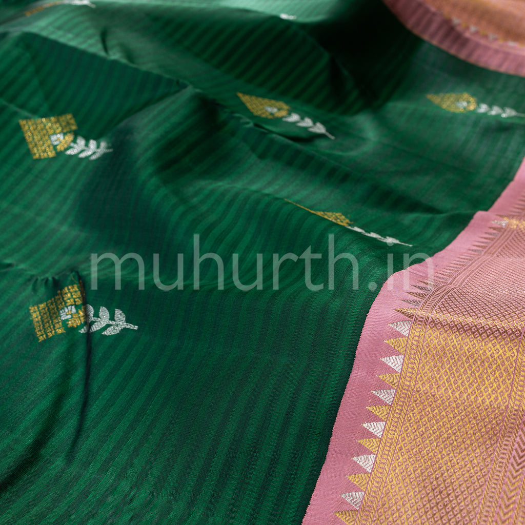 Green Kanjivaram Silk Saree with Pink