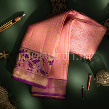 Load image into Gallery viewer, Peach Kanjivaram Silk Saree with Meenakshi