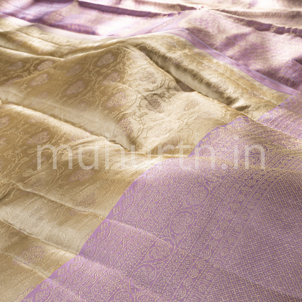 Tussar White Kanjivaram Silk Saree with Lavender