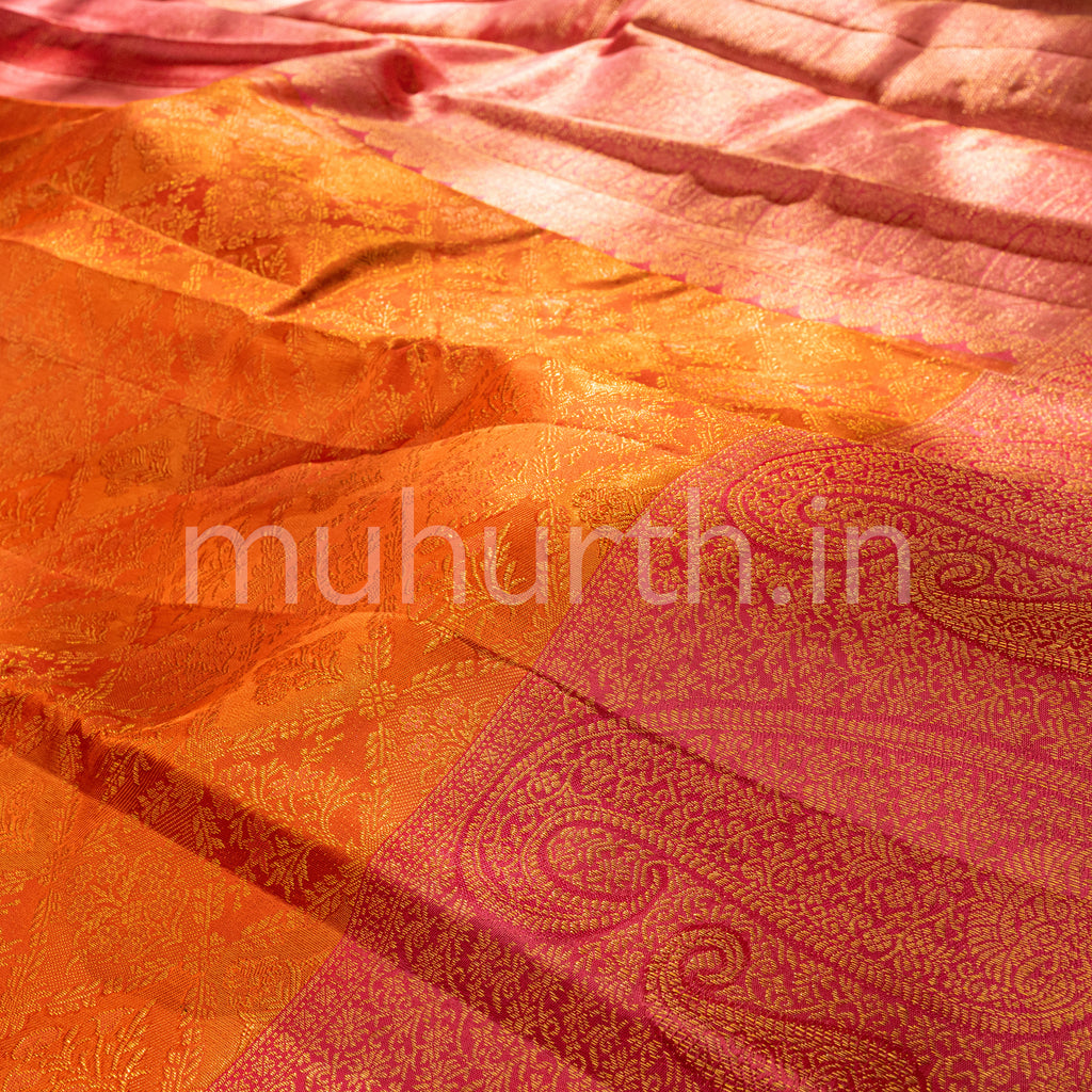 Orange Kanjivaram Silk Saree with Pink