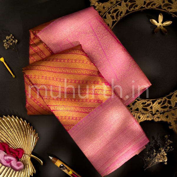 Rose Tissue Kanjivaram Silk Saree with Pink