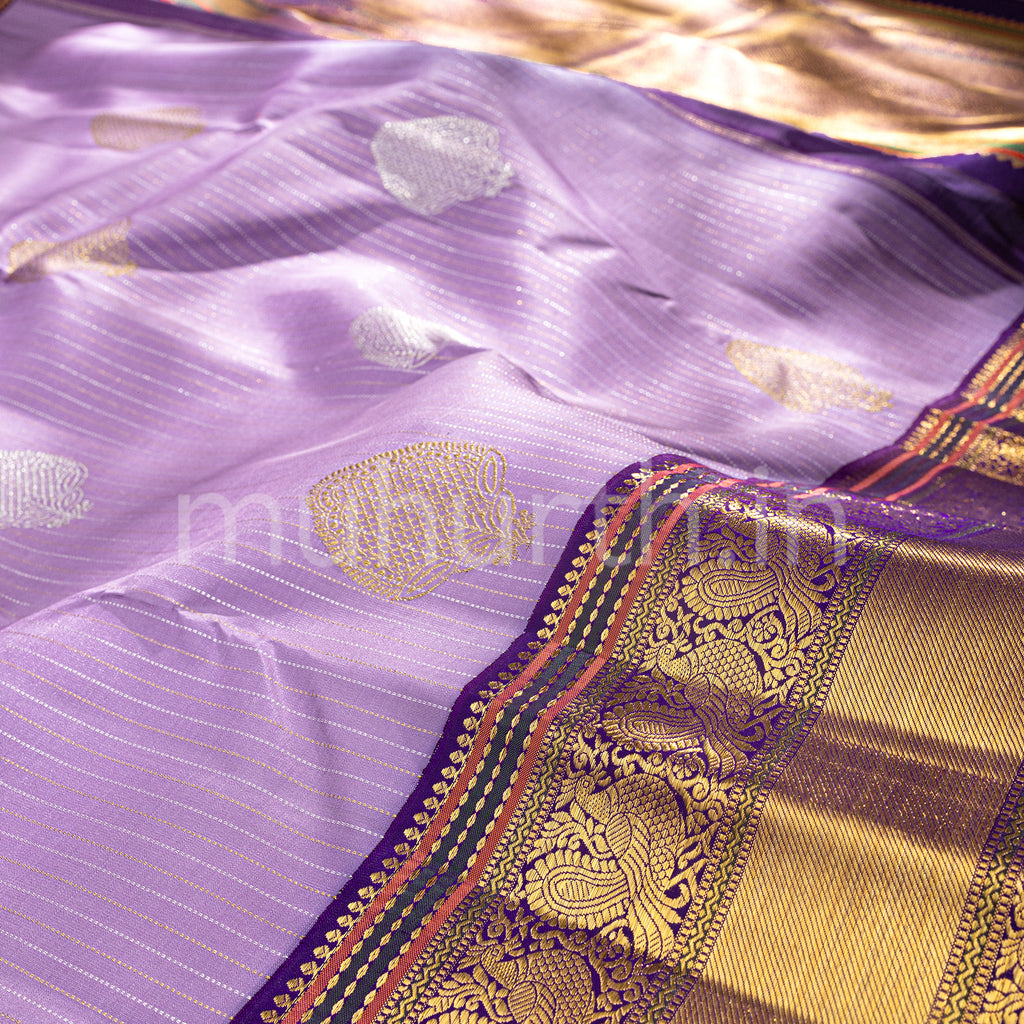 Lavender Kanjivaram Silk Saree with Meenakshi