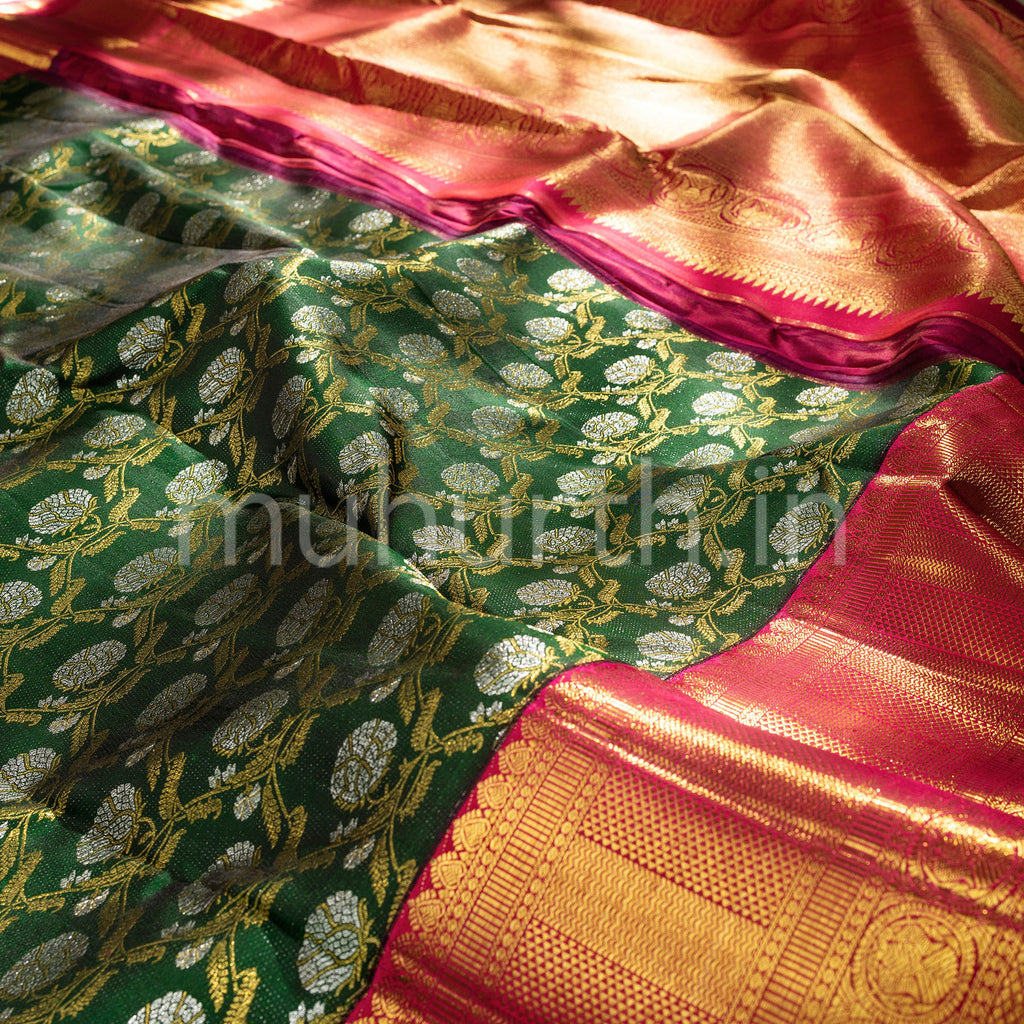 Green Kanjivaram Silk Saree with Red