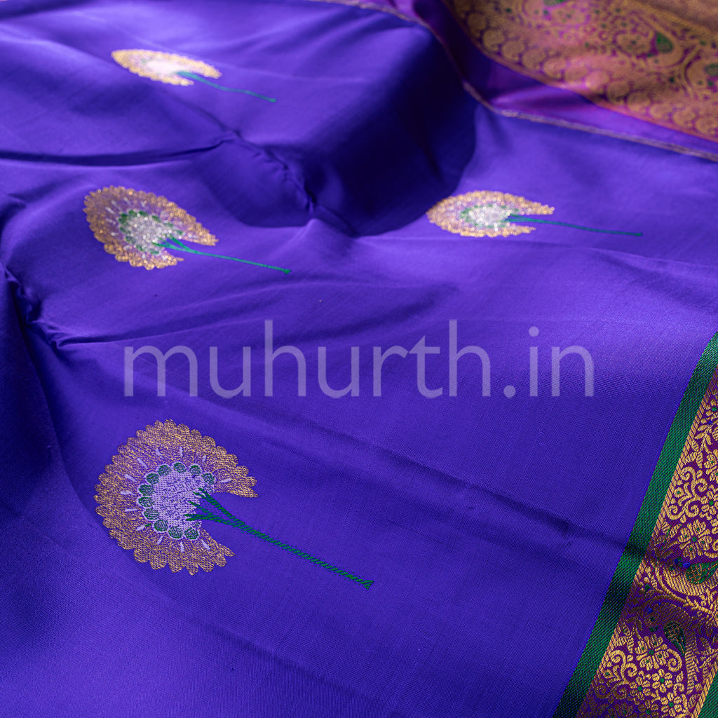 Violet Kanjivaram Silk Saree with Green