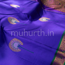 Load image into Gallery viewer, Violet Kanjivaram Silk Saree with Green