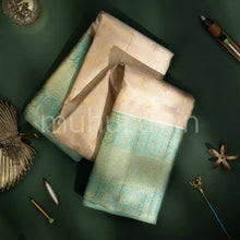 Load image into Gallery viewer, Off-White Kanjivaram Silk Saree with Sea Green