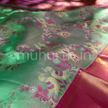 Load image into Gallery viewer, Kanjivaram Green Silk Saree with Magenta