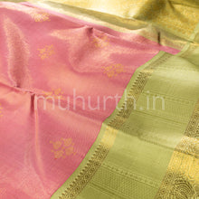 Load image into Gallery viewer, Peach Tissue Vaira Oosi Kanjivaram Silk Saree with Light Elaichi