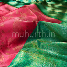 Load image into Gallery viewer, Kanjivaram Peach Silk Saree with Tiratchai Green