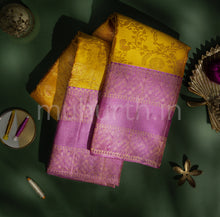 Load image into Gallery viewer, Golden Mustard Kanjivaram Silk Saree with Lilac