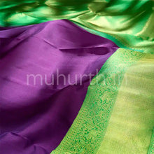 Load image into Gallery viewer, Kanjivaram Purple Silk Saree with Tiratchai Green