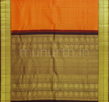 Load image into Gallery viewer, Orange Pure Kanjivaram Silk Saree with Kanchana
