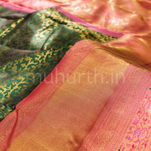 Load image into Gallery viewer, Deep Green Meenakari Luxury Kanjivaram Silk Saree with Red &amp; Rose