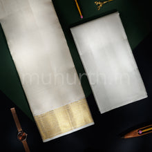 Load image into Gallery viewer, Off-White Kanjivaram Silk Dhoti and Angavasthram with Shirt Fabric