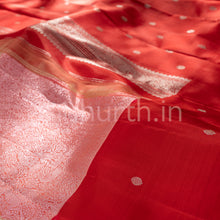 Load image into Gallery viewer, Light Peach Pink Kanjivaram Silk Saree with Red