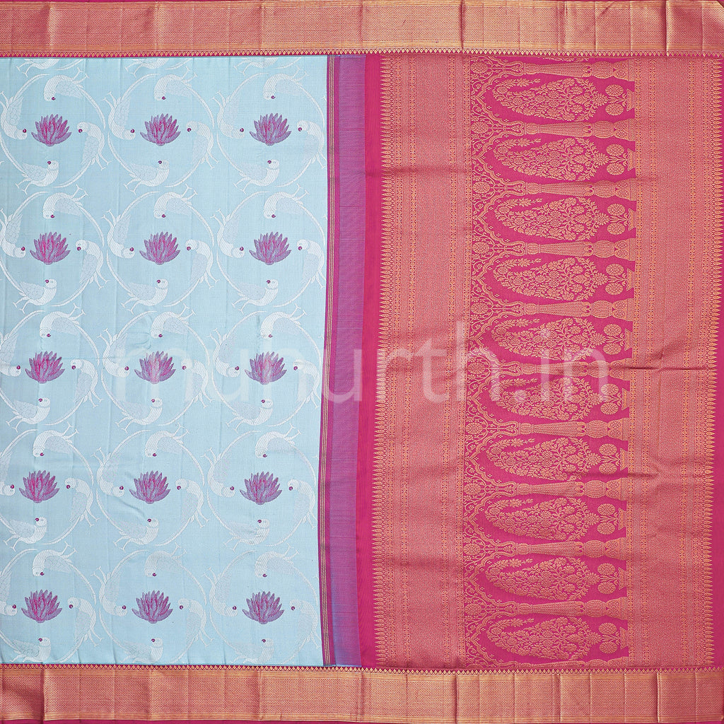 Fresh Blue Kanjivaram Silk Saree with Magenta