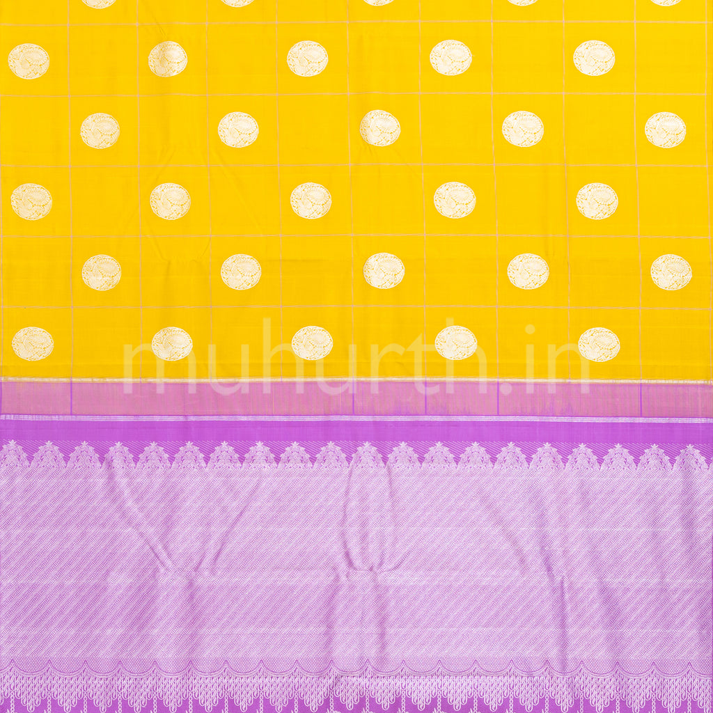 Mustard Kanjivaram Silk Saree with Lilac