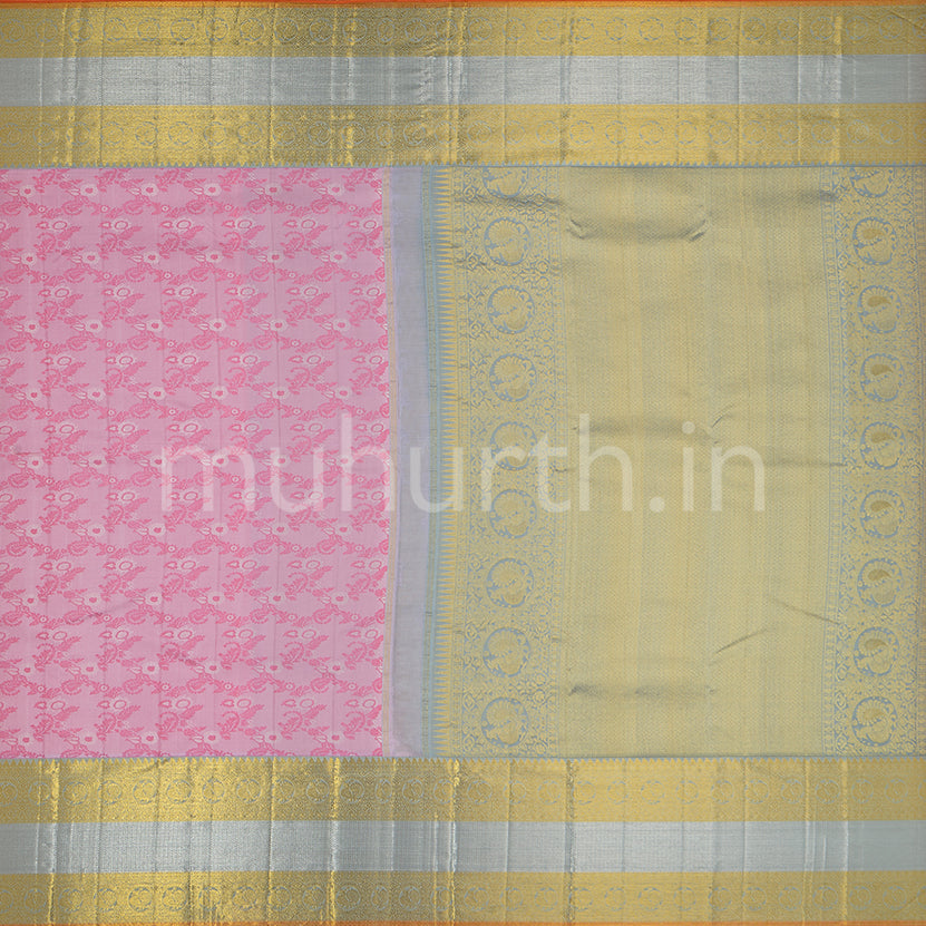 Kanjivaram Light Pink Silk Saree with Silver Grey