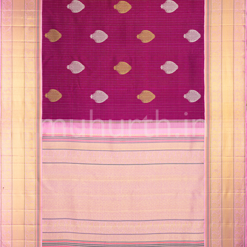 Magenta Kanjivaram Silk Saree with Lavender