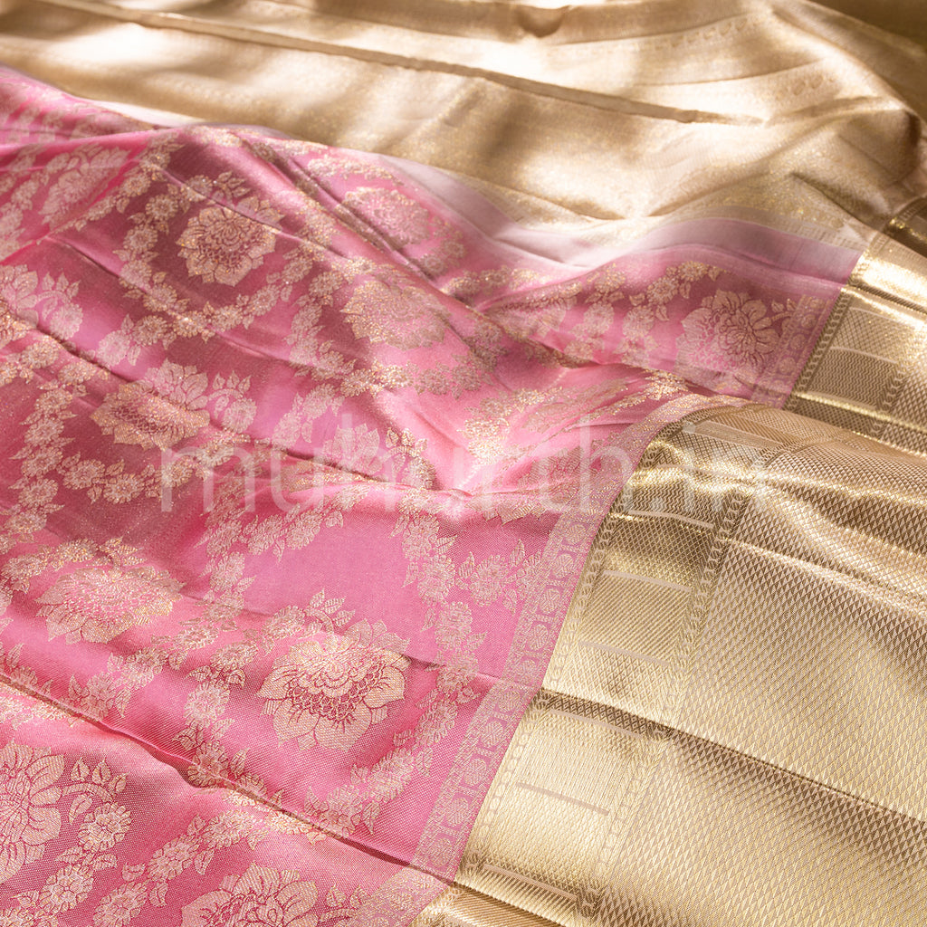 Kanjivaram Pink Silk Saree with Tussar White