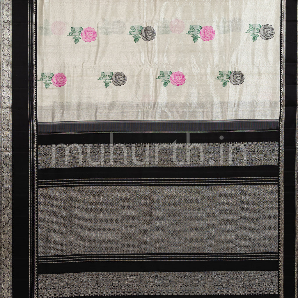 Off-White Silver Tissue Kanjivaram Silk Saree with Black