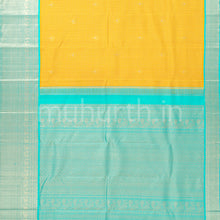 Load image into Gallery viewer, Golden Mustard Kanjivaram Silk Saree with Ananda Blue