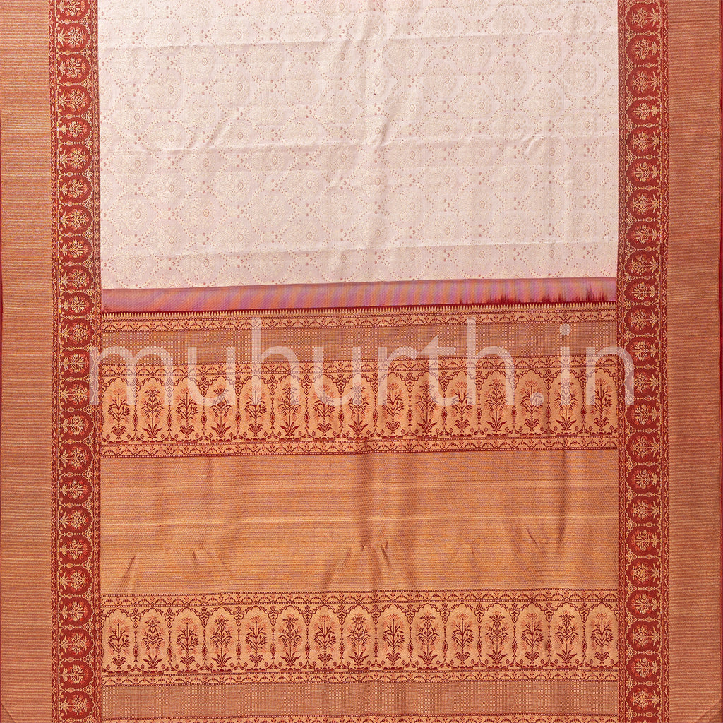 Apricot Pink Kanjivaram Silk Saree with Brown