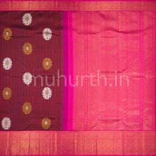 Load image into Gallery viewer, Kanjivaram Majenta Silk Saree with Rose
