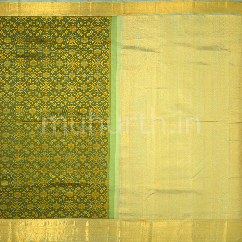 Kanjivaram Moss Green Silk Saree with Grey