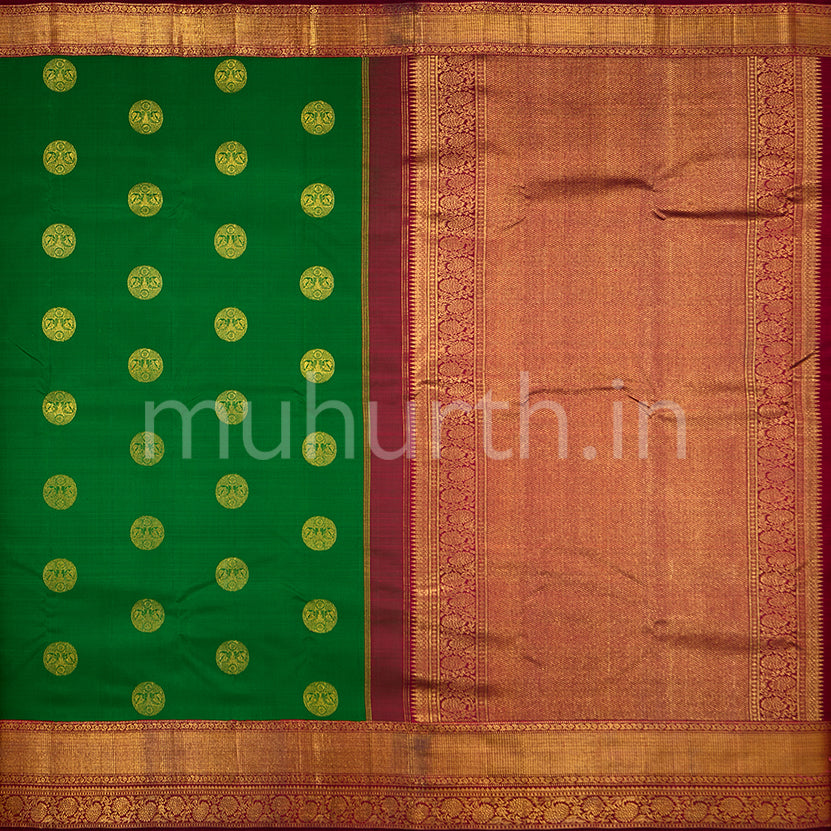 Kanjivaram Dark Green Silk Saree with Dark Arakku