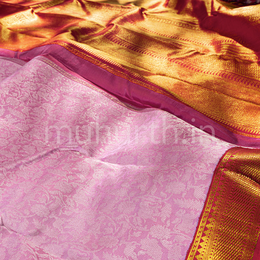 Kanjivaram Pink Silk Saree with Red
