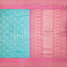 Load image into Gallery viewer, Kanjivaram Ananda Blue Silk Saree with Pink