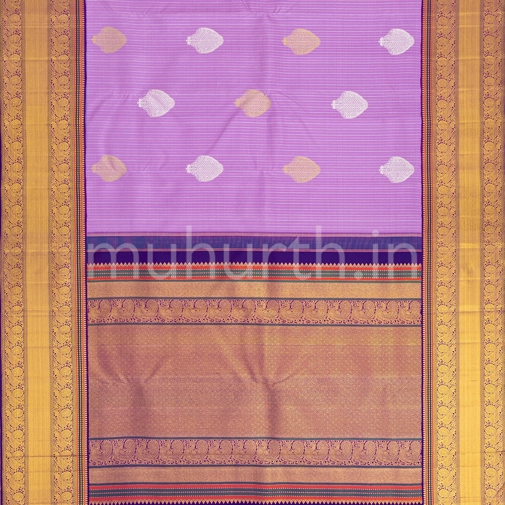 Lavender Kanjivaram Silk Saree with Meenakshi