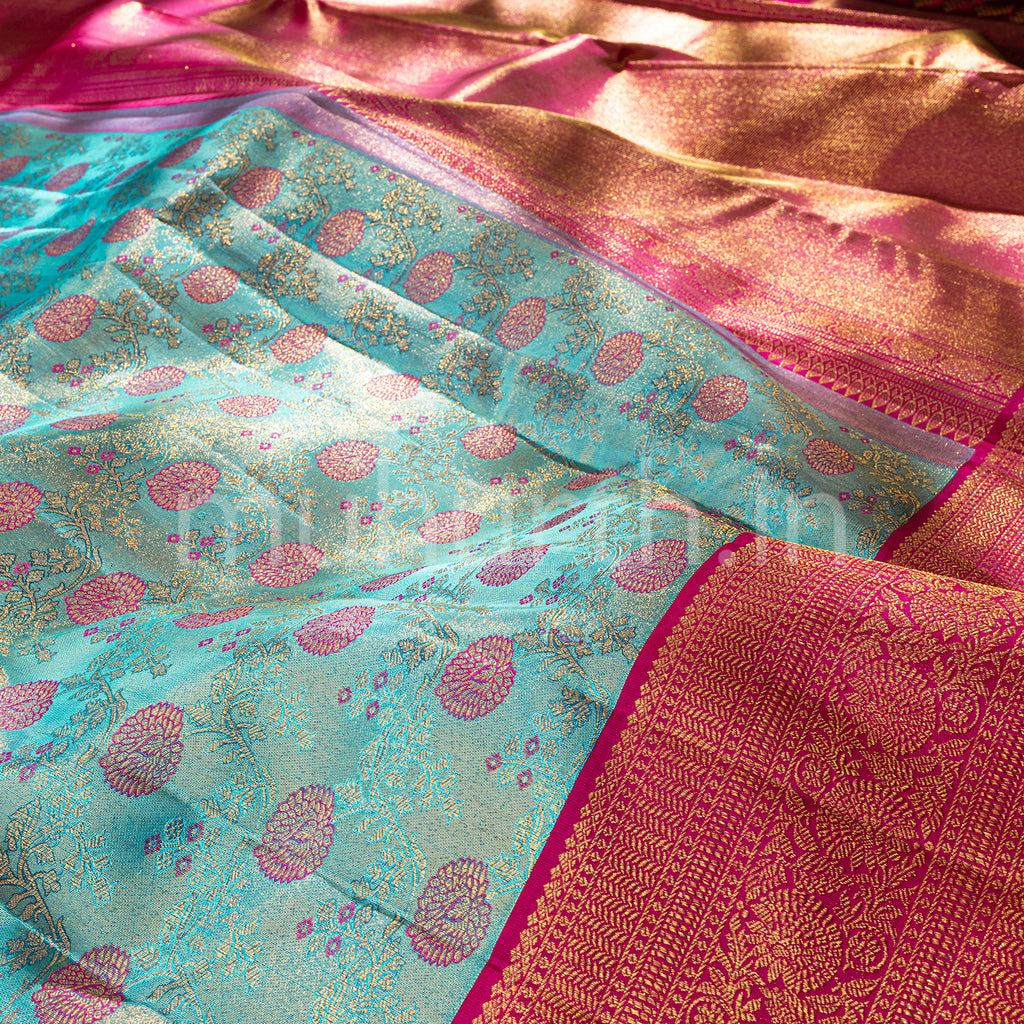 Ananda Kanjivaram Silk Saree with Rose