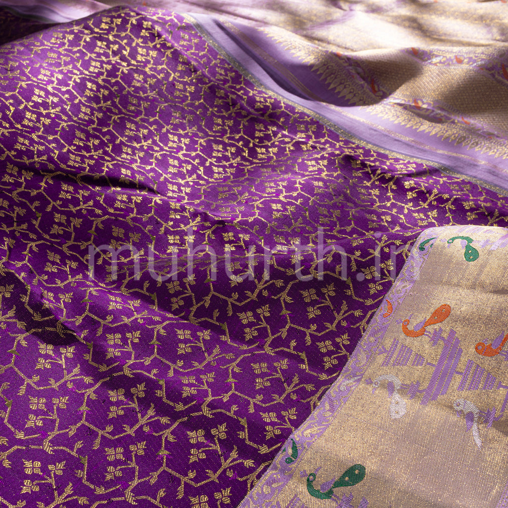 Dark Magenta Kanjivaram Silk Saree with Lavender