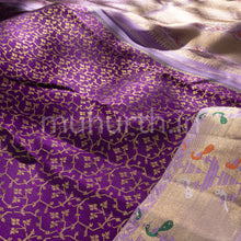 Load image into Gallery viewer, Dark Magenta Kanjivaram Silk Saree with Lavender