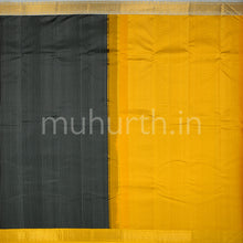 Load image into Gallery viewer, Kanjivaram Black Silk Saree with Mustard &amp; Off-White