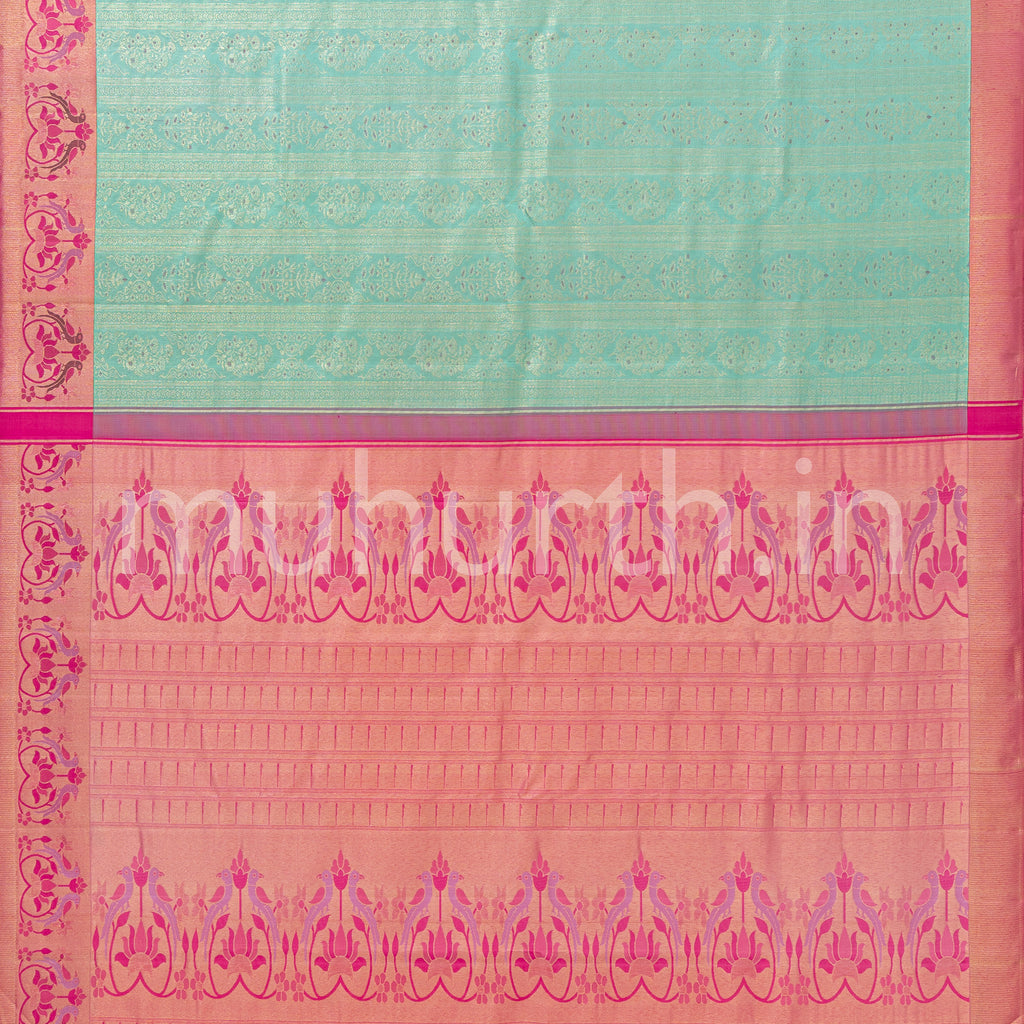 Sea Green Kanjivaram Silk Saree with Pink