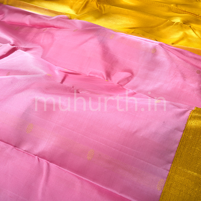 Kanjivaram Pink Silk Saree with Mustard & Off-White